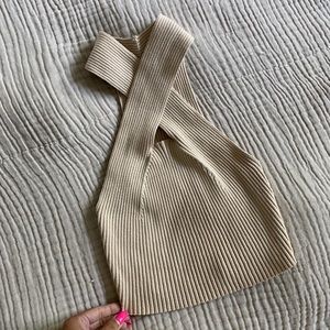 Cream Knit Mockneck Cropped Top